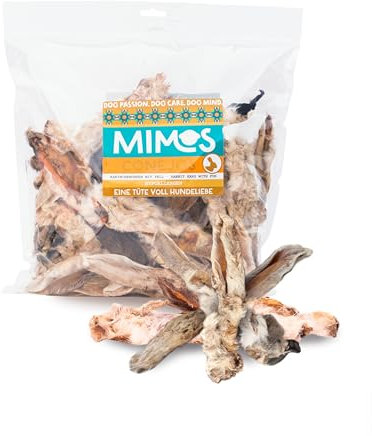MIMOS Kaninchenohren mit Fell für Hunde 500g - Getreidefreie & natürliche Hunde Kauartikel, Premium Kausnacks 100% Kaninchen ganz ohne künstliche Zusatzstoffe