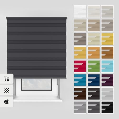 Estika Doppelrollo mit Bohren 55x150 cm Farbe: Anthrazit, Rollo Deckenmontage und Wandmontage Fenster rollos für innen, Jalousien Fenster, Tür Rollo