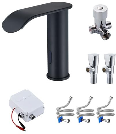 Grifo Sin Contacto For Baño En Cascada, Grifo De Agua Con Sensor De Movimiento Automático, Grifo For Lavabo De Baño Sin Contacto Negro, Grifo De Agua For Baño Con Cascada Manos Libres(Cold water+Hot w