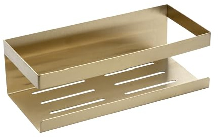 Schöner Wohnen Kollektion Wandablage Mod. Meleto in Gold aus rostfreiem Edelstahl mit Wasserablauf ohne Bohren für Glatte Oberflächen Maße 25 cm x 8 cm x 11,5 cm
