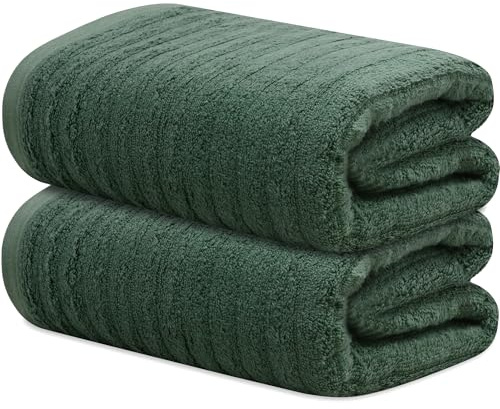 Towelogy Bamboo Bath Towels 70x120cm Quick-Drying Ideal for Adults, Gym & Travel OEKO-TEX Certified Also Perfect as Kids Bath Sheet (2, Olive)