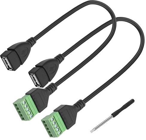 MEIRIYFA Lot de 2 bornes à vis USB 2.0 - Câble sans soudure - USB 2.0 vers 5 broches - Adaptateur d'extension pour transfert de données - 30 cm (USB 2.0 femelle)