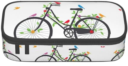 MDATT Trousse à crayons avec motifs oiseaux et fleurs sur le vélo – Trousse à crayons à plusieurs emplacements – Trousse portable pour l'école et le bureau, Noir , Taille unique, Organiseur de sac