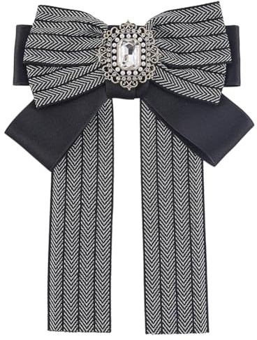 CABODYALS Papillon Nero Pre-Annodato con Spilla A Clip, Vintage, con Strass di Cristallo, Tinta Unita, Motivo A Righe, Nastro, Fiocco, Spille, Cravatte per Donna e Uomo, Abbigliamento Formale, Abito,