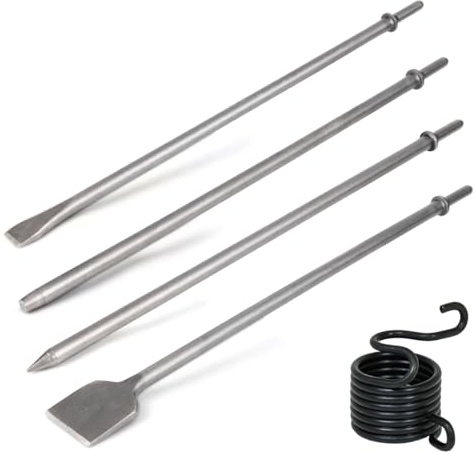 Lot de 4 forets pour marteau pneumatique - 45 cm de long - Burin pneumatique à froid et pointeau conique - Grattoir à air comprimé de 5,1 cm de large - Pour béton et carrelage (45 cm)