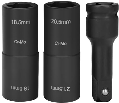 oumuik Impact Wrench Nuts Set(18.5 9.5 .5 21.5mm) Double Head Wheel nut Socket,1/2 Drive Deep Socket Set for Ford and All Models Auto Trucks Car Tires Repairing DIY Tool