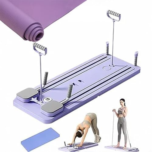 TJC Core Crusher Fitness Board with Foldable Design, Yoga Mat, Smart Timer & Resistance Bands Home Workout System for Strength, Abs & Cardio Training Portable Slide Rail Gym Equipment (Purple)
