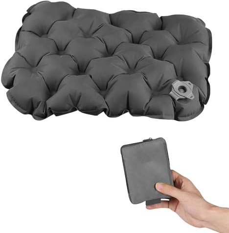 Inflatable Seat Cushion – Lightweight Portable Travel Pillow for Long Sitting Comfort – Foldable Air Cushion Pad for Airplane, Car, Camping, Office & Stadium (Dark Grey)
