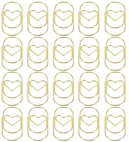 20 Stück Herzförmige Büroklammern, 50mm Große Goldene Büroklammern zum Dekorieren von Postkarten, Büros, Klassenzimmern und zum Organisieren von Dokumenten