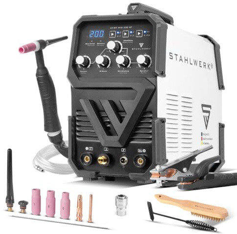 STAHLWERK Poste à souder combiné 2-en-1 AC/DC TIG 200 ST – TIG & MMA (ARC) jusqu'à 200 A, amorçage HF, Hotstart, Anti-Stick, mode 2T & 4T, soudage AC TIG pour aluminium, technologie IGBT