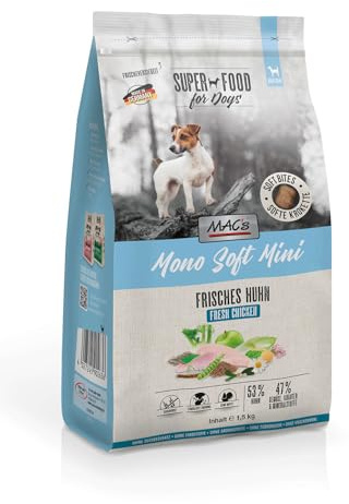 arelf Bundle MAC’s Dog Mono Soft Mini Frisches Huhn 4kg | Halbfeuchtes Hundefutter | Monoprotein | Getreidefrei | Softfutter für kleine & Sensible Hunde | inkl. Snack
