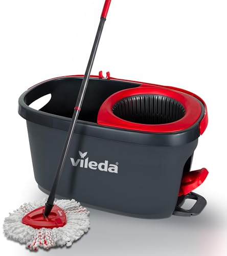 Vileda Turbo Set de Fregona con Cubo y Escurridor Giratorio Activado con Pedal | Palo telescópico de 65 a 131 cm | | Recambio de Microfibra | Limpieza Profunda con Menos Esfuerzo