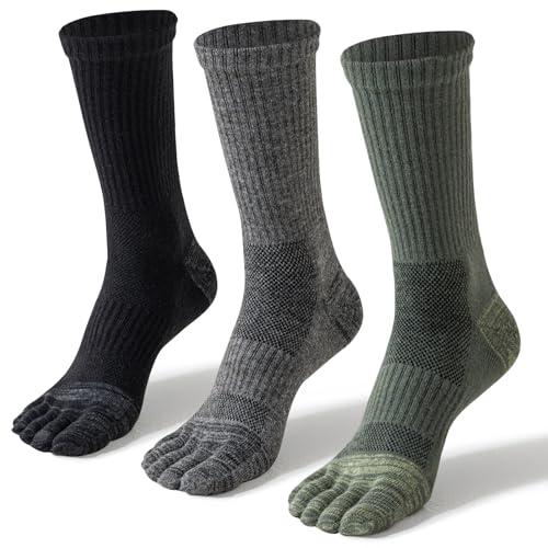 ORVYTHA Merino Wool Toe Socks For Hiking Men&Women Thermal Winter Warm Boot Work Cushion Five Finger Socks 3 Pairs (UK, Alpha, M, Regular, Regular, DARK)