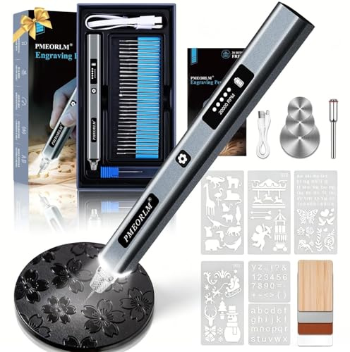 vueowcue bolígrafo de grabado– Lápiz de grabado eléctrico con pantalla LCD, luz LED, 5 velocidades, 30+ accesorios y carga rápida USB-C herramienta inalámbrica portátil (Gris)