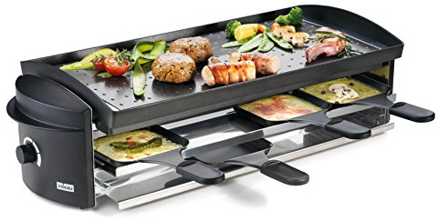 Stöckli Grill Cheeseboard, antihaftbeschichtet,INOX-Spritzschutzblechen, 8 Raclettepfännchen 0008.02