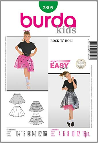 burda kids Papier-Schnittmuster Mädchen Karneval Rock 'n' Roll Rock & Petticoat #2809 Gr. 104-164
