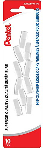 Pentel Borradores de tapa blanca de alto polímero, paquete de 10 (ZEH02BP10)