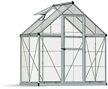 Canopia by Palram Gewächshaus klein Hybrid 6x4 Treibhaus 185x126 cm Aluminium Silber Tomatenhaus Polycarbonatplatten UV-beständig