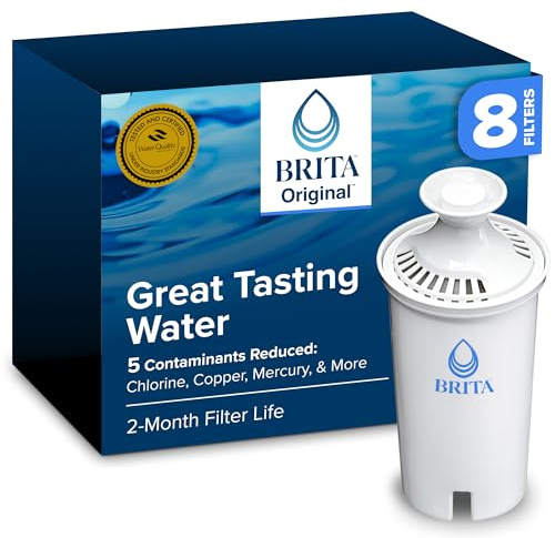 Brita Standard Water Filter for Pitchers and Dispensers, BPA-Free, Reduces Copper, Cadmium and Mercury Impurities, Lasts Two Months or 40 Gallons, Includes 2 Filters