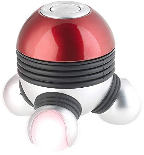 Monsterzeug Mini Handmassagegerät mit 3 Köpfen, Vibration Massageroller mit roten LEDs, Vibrationsmassage Gerät batteriebetrieben für Arme, Beine, Schultern, Nacken und Rücken