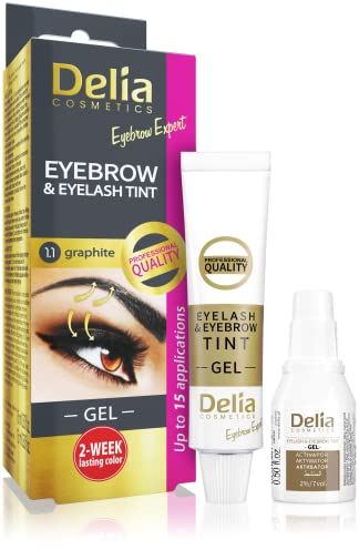 Delia Cosmetics - GRAPHITE - Teinture Sourcils & Cils, Formule Innovante, 15 Applications Faciles, Kit de Traitement Complet