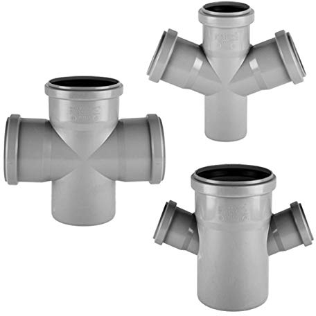 HT Doppelabzweig 67° Grad DN75 DN70 mit Dichtungen für Rohr Außendurchmesser 75 mm 7,5 cm Abfluss Abwasser Ablauf Abzweig Stück grau