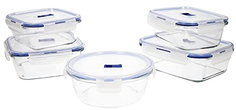 Set en verre hermétique 5 pièces 0,76 + 0,82 + 0,92 + (2x1,22) L