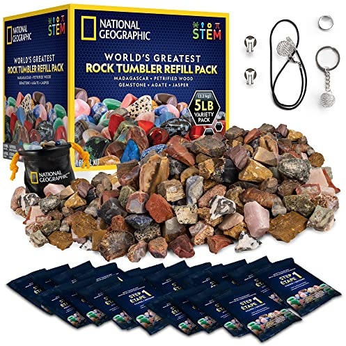 National Geographic Rock Tumbler Refill Kit - 2.26 kg Mix of Rocks for Tumbling and Rough Gemstones - Rock Tumbler Supplies include Rock Tumbler Grit and Polish Refill, and Unpolished Rocks