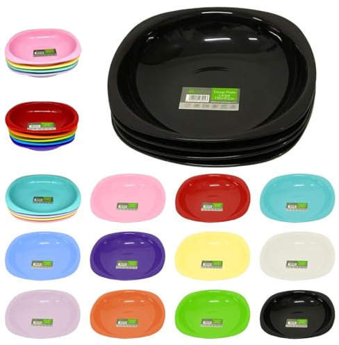 Lot de 4 assiettes creuses réutilisables écologiques en plastique incassable 100 % de qualité alimentaire parfaites pour le camping, l'intérieur, l'extérieur et les pique-niques (noir, grand)