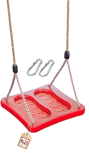 h2i Stehschaukel aus Kunststoff | quadratischer Schaukelsitz mit Fußvertiefungen | Kinderschaukel mit verstellbaren Seilen | Schaukel inkl. Karabiner | rot