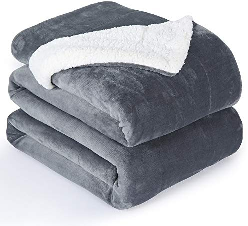 NANPIPER Flannel Blanket Reversible Sherpa Throw Blanket Super Soft Fuzzy Plush Microfiber (90x90 Gray) Queen