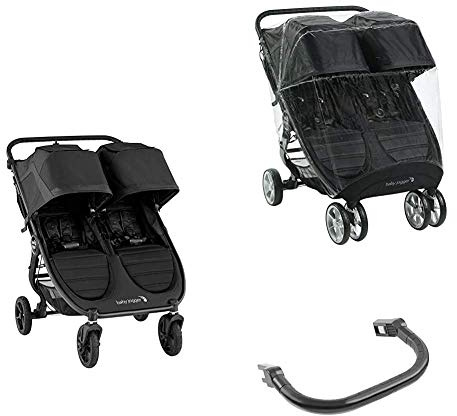Baby Jogger City Mini GT2 Geschwisterwagen Zwillingswagen | Bundle mit Wetterschutz & 2x Sicherheitsbügeln | Jet (schwarz)