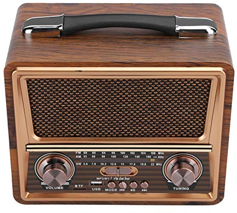 Radio de Madera Portátil 110/220V Ajustable FM/Am/SW Radio Portátil de Madera Inalámbrico Bluetooth Altavoz Recargable