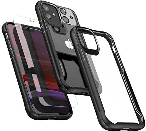 ORETECH Cover per iPhone 11, Custodia iPhone 11(6.1 Pollici), [2 Pezzi Pellicola Protettiva in Vetro Temperato & 1 Pezzi Pellicola Fotocamera] Antiurto Ultra Sottile Hard PC Soft Silicone Cover - Nero