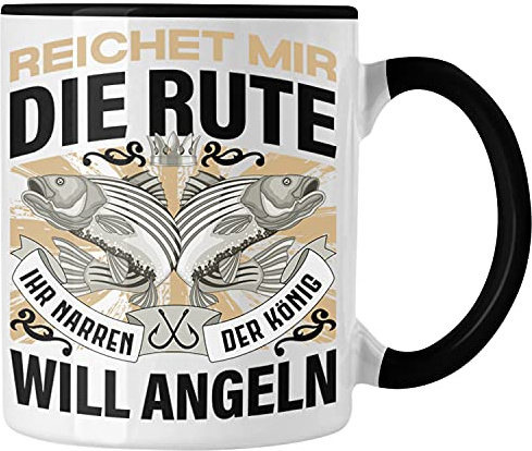 Trendation - Angler Tasse Geschenk Männer Spruch Lustig für Fischer Geschenkidee Angeln Fischen (Schwarz)