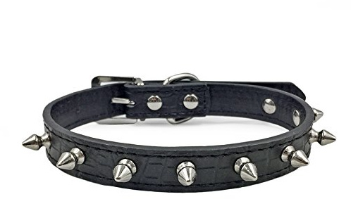 PETLESO Hundehalsband aus Leder, verstellbar, mit Nieten, für kleine, mittelgroße Hunde und Katzen, Größe L (UK), Schwarz