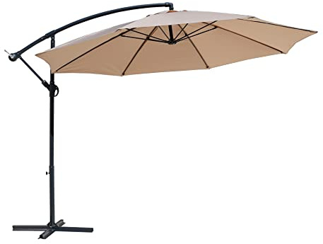 Rebecca Mobili Ombrellone Da Giardino, Ombrelloni Da Esterno, Beige, Poliestere Acciaio Alluminio, Base A Croce, Per Casa Bar Hotel - Misure HxLxP: 2,45 x 3 x 3 mt - Art. RE6688