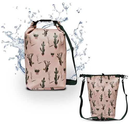 Ikuri Drybag Trockentasche Rucksack Rolltop Wasserdicht aus Plane - Tasche für SUP, Surf, Kayak, Outdoor - Design Cactus