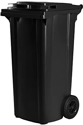 Hardwex Mülltonne mit 2 Rädern und Deckel, Müllgroßbehälter, Abfalltonne, Mülleimer, Volumen: 120 Liter, Farbe: Grau, Größe: 964 x 480 x 550 mm