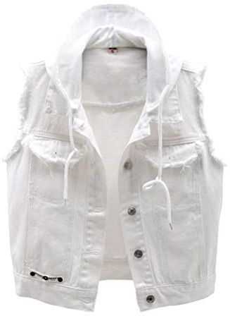 ORANDESIGNE Damen Jeansweste Ärmelloses Jeansjacke Brusttasche Gewaschener Jeansweste Weste Knopf Umlegekragen Zerrissene Denim Weste mit Taschen E Weiß L