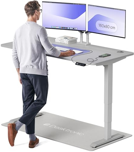 Desktronic HomePro Höhenverstellbarer Schreibtisch 160 × 80 cm – Elektrischer Schreibtisch Mit Zwei Elektrischen Motoren, Touchscreen-Steuerung und Integrierten USB-A- und USB-C-Ladeanschlüssen
