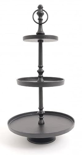 Brandsseller Alzata 3 ripiani in alluminio nero 58 cm – Stile vintage con pomello decorativo – Supporto per torte frutta dolci – Etagère in metallo per cucina tavola eventi