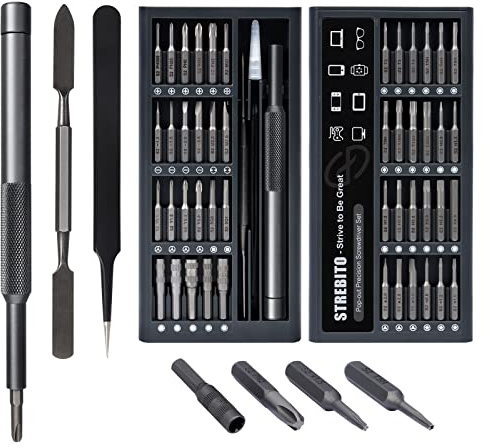 STREBITO Micro Schraubendreher Set 50 in 1 Präzisionsschraubendreher Set, Elektronik Werkzeugsatz Schraubendreher Set - Computer, iPhone, Macbook, PS4, PS5, Controller Reparaturset, S2 Multi Bit