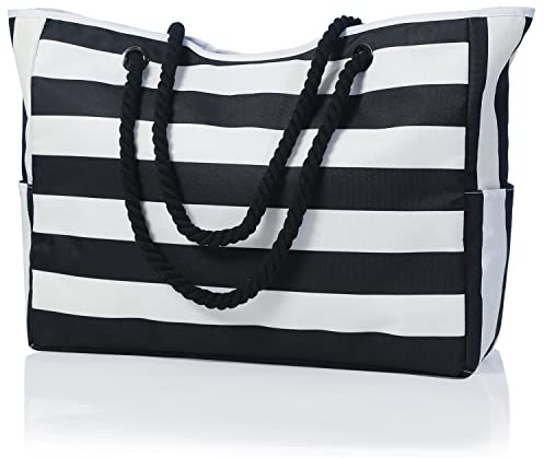 MULTIONS Strandtaschen für Frauen mit Reißverschluss Sommer Strand Tote Taschen Reisetasche für Frauen Overnight Umhängetasche für Pool Strand,schwarz,XL