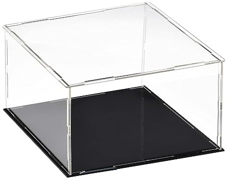TA-VIGOR Vitrine D'Exposition en Acrylique Clair 20 x 20 x 10cm - Boîte De Présentation À Monter avec Socle Noir - Protection Anti-Poussière pour Figurines, Jouets Et Rangement Domicile Storage