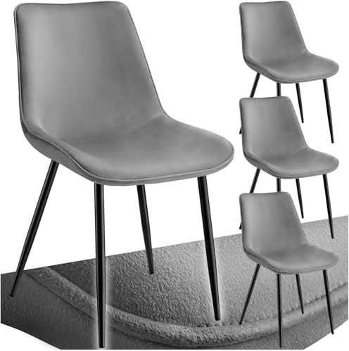 tectake® Esszimmerstühle 4er Set, Samtstoff Stuhl mit Rückenlehne, ergonomische Essstühle, bequemer Küchenstuhl, Esszimmerstuhl, Cocktailsessel für Lounge, Dining, Küchentisch - grau