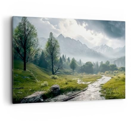 ARTTOR Impression sur Toile Moderne 100x70 cm Paysages Forêt - 5333 | Montagne Paysage Rivière Moderne Tableau Décoratif Grand Décoration Murale Art Mural Toile Imprimée Salon Chambre ARTTOR