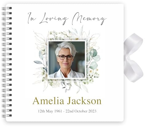 Personalised Funeral Condolence Memory Book of Life - Memorial Guest Book Hardcover - Guestbook for Celebration of Life Memorial Service (Classic Floral Design)