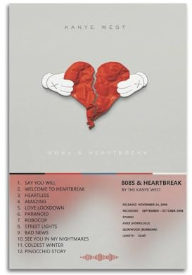 Kanye Poster West 808s & Heartbreak Leinwand-Albumcover, limitierte Auflage, Poster, Wandkunstdruck, ästhetischer Wohnzimmer-Dekor, Malposter für Zuhause, Büro, Dekorationen, 30 x 45 cm