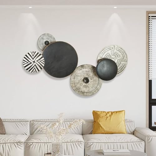 AUHOAZ Wanddeko Metall 134 * 77 cm, Runde Wanddekoration,Wandskulptur Metall In Schwarz Grau, 3D Metallbilder Modernes Kunstwerk,Metallbild 3D Als Perfekte Deko Wohnzimmer